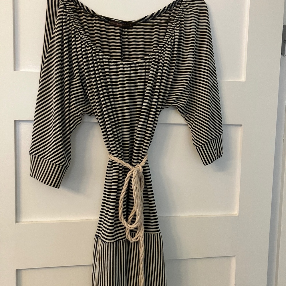 Striped beach coverup with rope style tie